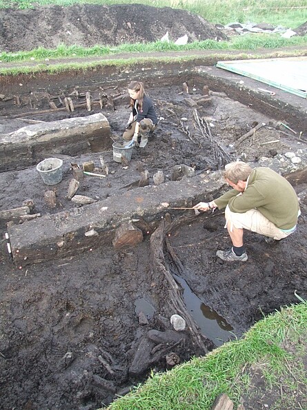 Foto der Grabungssituation mit gut erhaltenen Hölzern