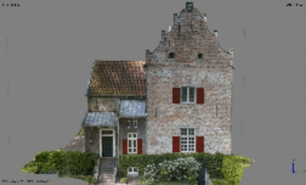 In einer Animation ist das 3D-Modell der mit der Drohne aufgenommenen Burg zu sehen. Das Modell zeigt die Fassaden und das Dach der Burg und dreht sich um 360°.